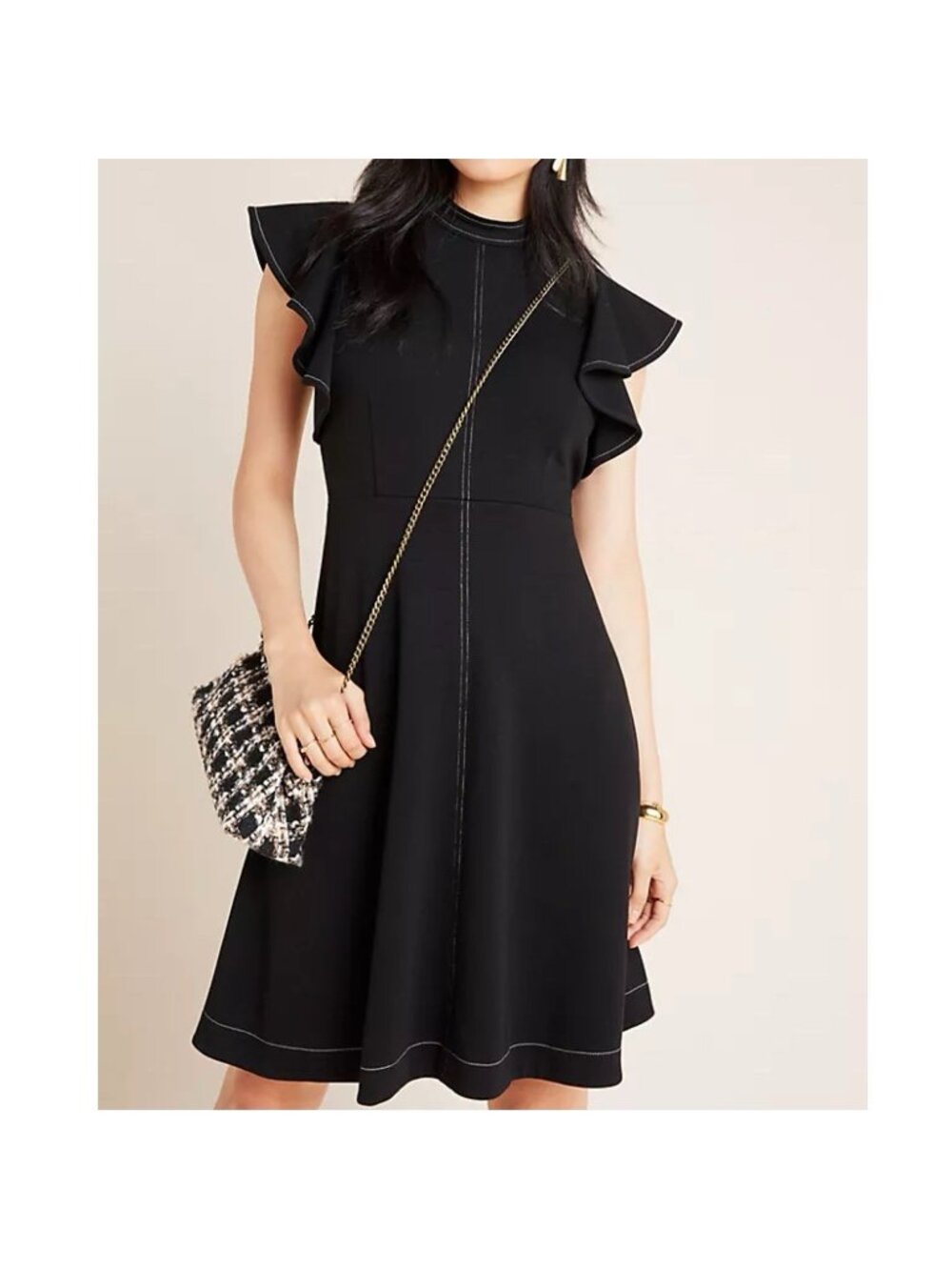 Maeve Anthropologie Black Flutter Sleeve Deena Feminine Mini Dress Size S